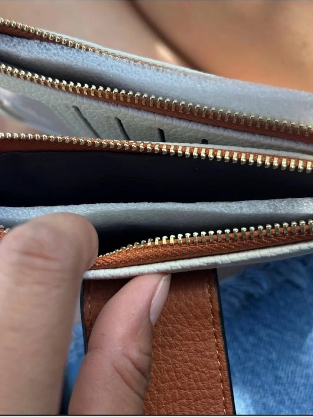 JJ Light Blue and Brown Leather Wallet